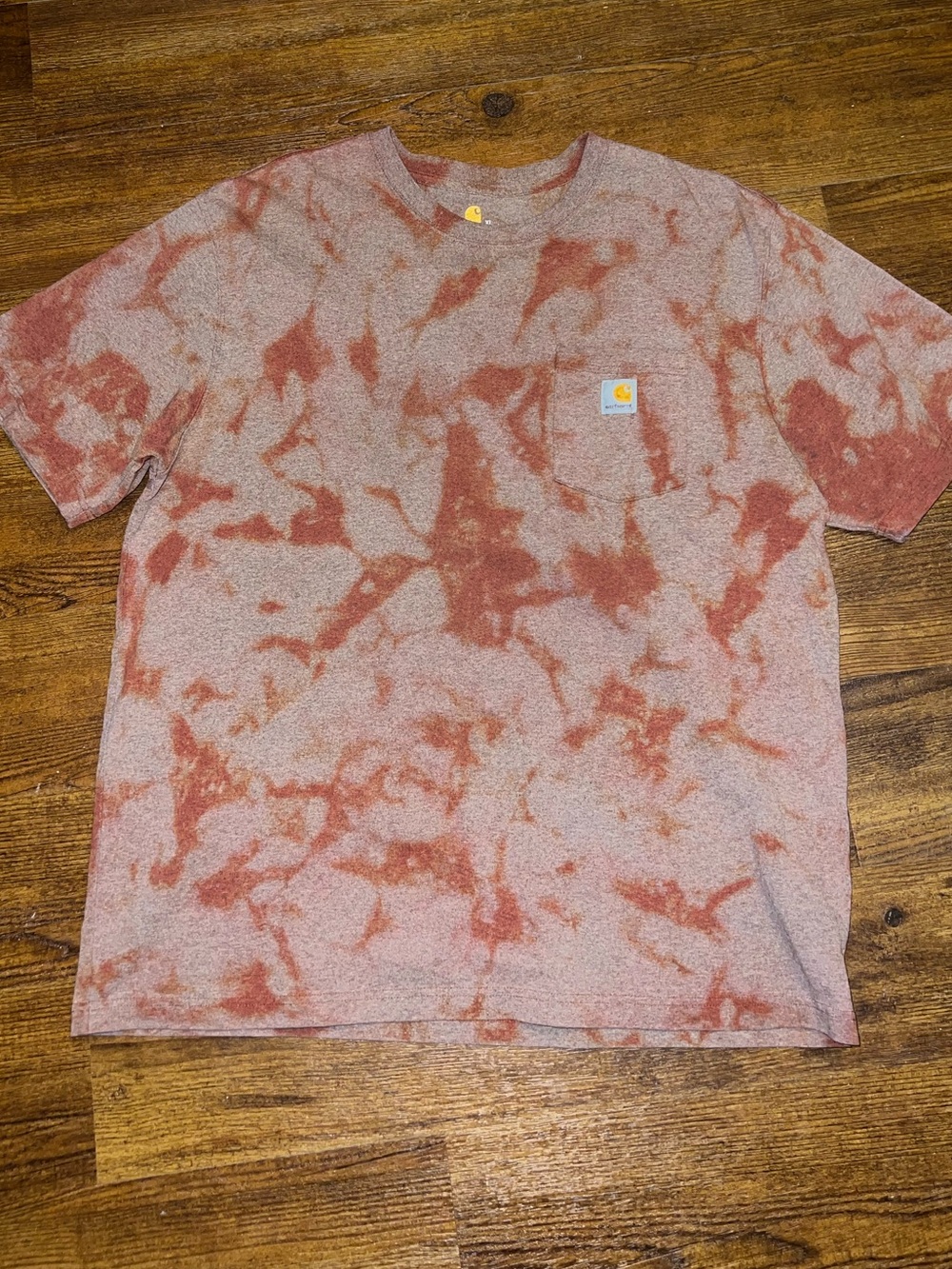 Carhartt Original Fit Short Sleeve Rust Tie Dye Acid Wash Pocket Shirt Size XL
